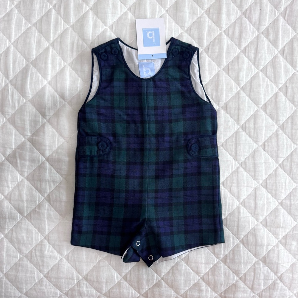 Bella Bliss- Plaid Jon Jon Romper- NWT
